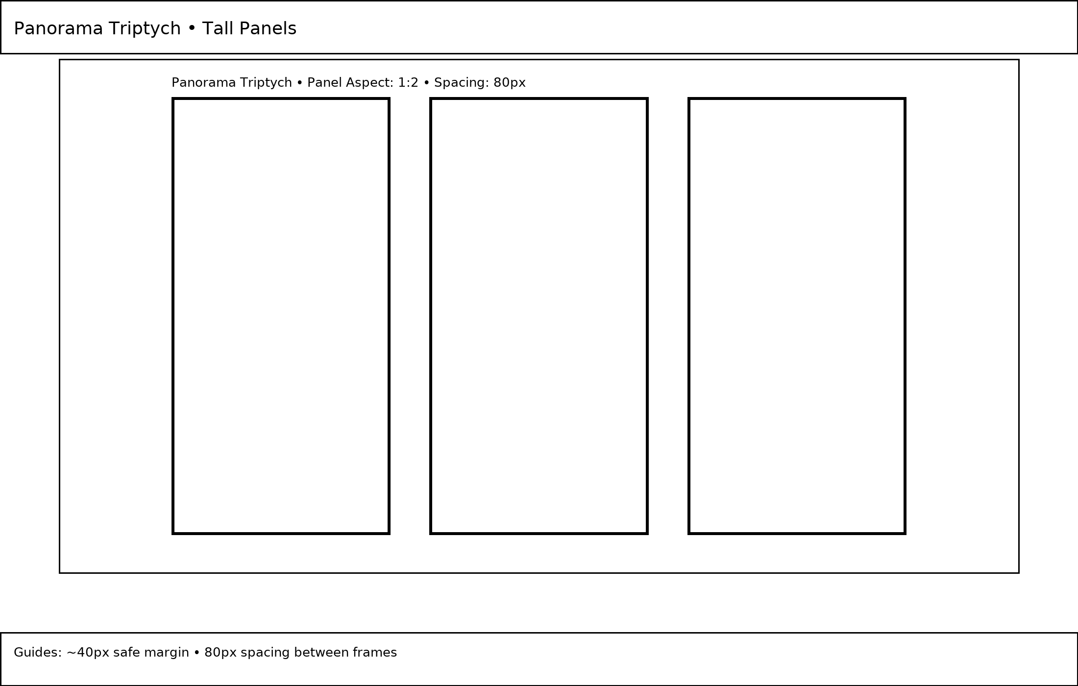 Panorama triptych — three tall 1:2 panels for wide scenes