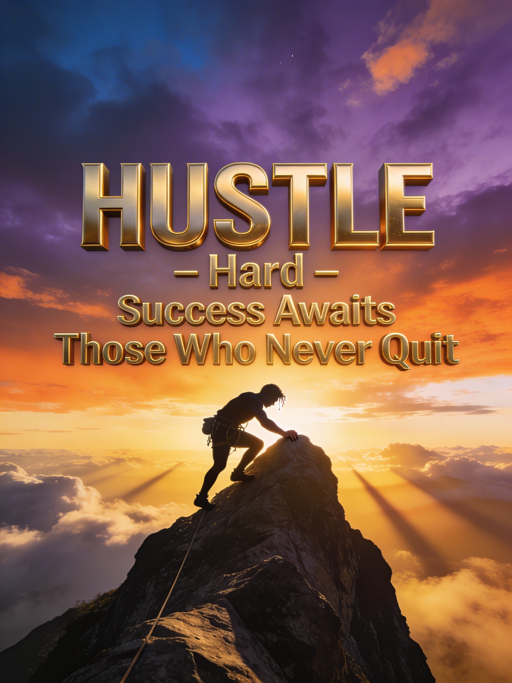 Hustle Hard Motivational Mountain Canvas Print